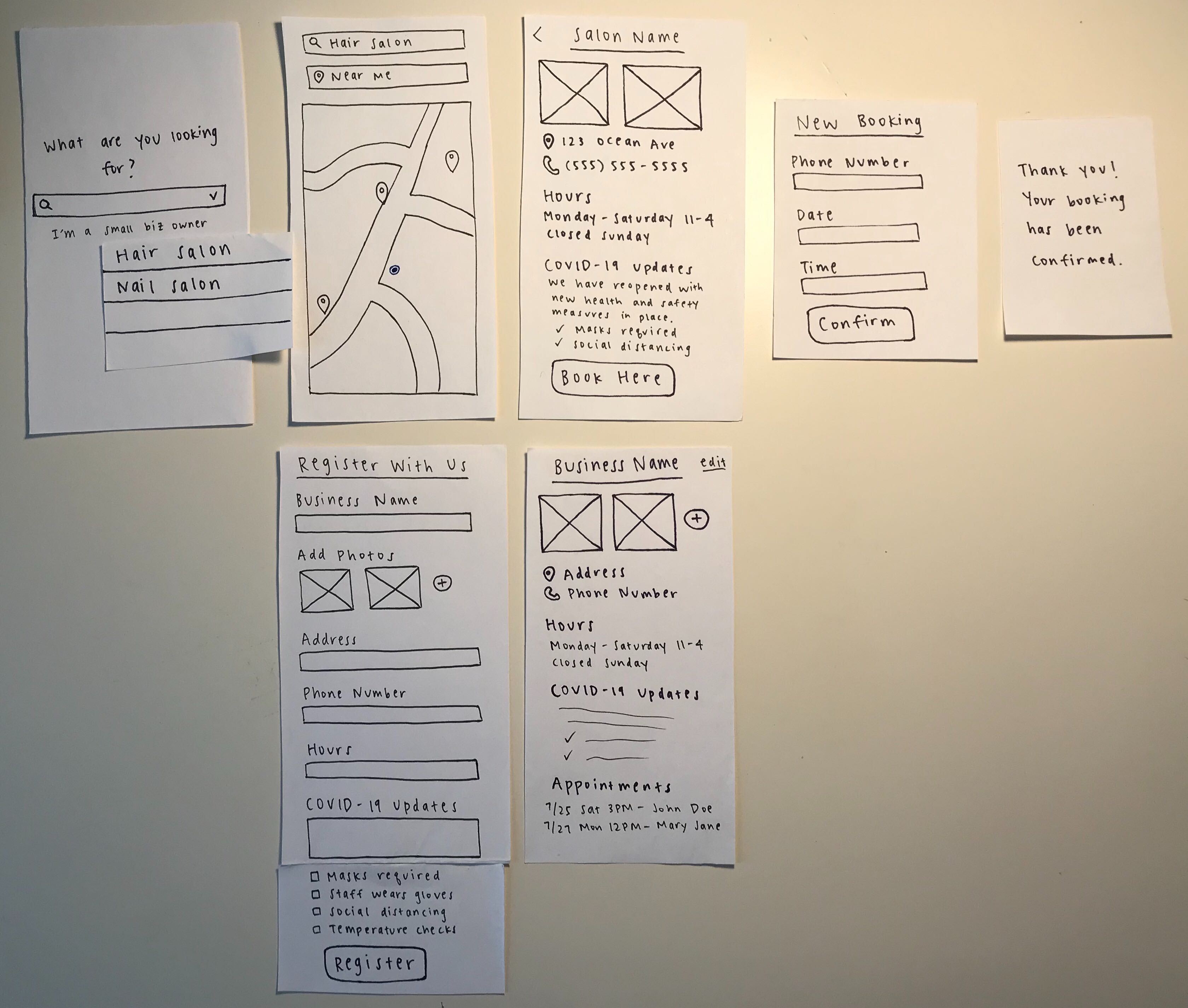 Paper prototype of my initial app idea